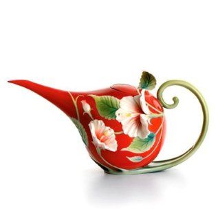 Franz Island Beauty Hibiscus Sculptured Porcelain Teapot