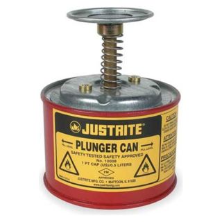 Justrite 10008 Plunger Can, 1 pt., Galvanized Steel, Red