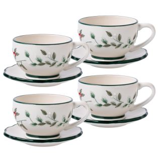 Winterberry Cups and Saucers Set (Pack of 4)