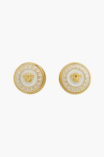 Versace White And Gold Medallion Logo Earrings for women