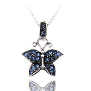 Sterling Silver Blue Cubic Zirconia Butterfly Necklace
