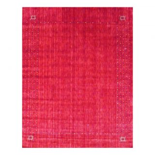 Indo Hand loomed Red/ Ivory Gabbeh Wool Rug (10 x 14)