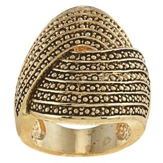 Goldtone Antiqued Large Swirl Pave Design Ring