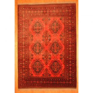 Afghan Hand knotted Tribal Khal Mohammadi Red/ Black Wool Rug (67 x 9