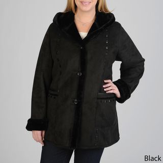 Excelled Womens Plus Size 3/4 Length Faux Shearling Coat w/Hood
