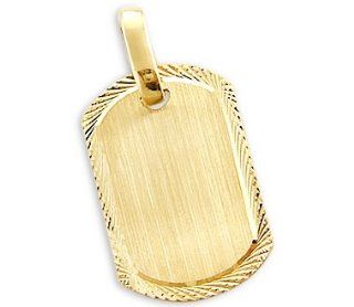 14k Yellow Gold Name Plate Dog Tag Collar Charm Pendnat