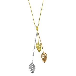 14k Three color Gold Leaf and Diamond cut Bead Lariat Necklace