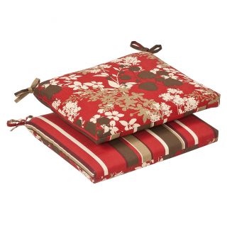 Pillow Perfect Outdoor Red/ Brown Reversible Seat Cushions (Set of 2