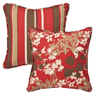 Pillow Perfect Outdoor Red /Brown Floral/ Stripe Toss Pillows (Set of