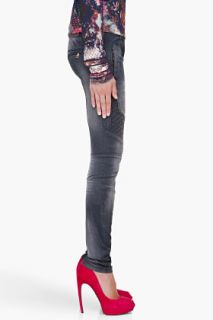 Balmain Faded Charcoal Biker Jeans for women