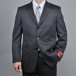 Mantoni Mens Black Tonal Stripe Wool 3 button Suit