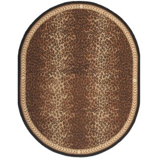 Hand hooked Chelsea Leopard Brown Wool Rug (76 x 96 Oval