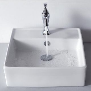 Kraus White Square Ceramic Sink and Ventus Basin Faucet