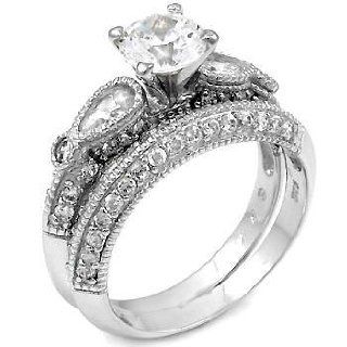 .925 Sterling Silver Wedding Ring Set, Diamond Color Round