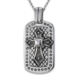 Stainless Steel Antiqued Cross Dog Tag Necklace