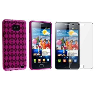 Pink Argyle TPU Case/ Screen Protector for Samsung Galaxy S II i9100