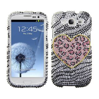 Premium Samsung Galaxy S III/ S3 Zebra Leopard Heart Rhinestone Case