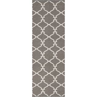 Hand woven Overcast Trellis Grey Brown Wool Rug (26 x 8)