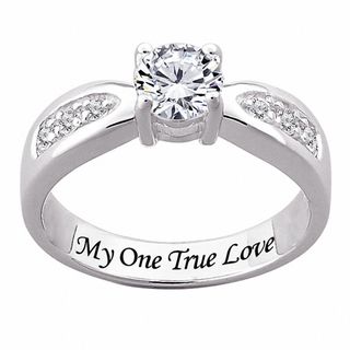 Sterling Silver Engraved CZ Wedding style Ring