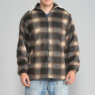 Maxxsel Mens Brown Plaid Fleece Jacket with Detachable Hood