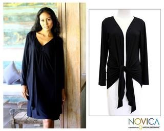 Modal Chic In Black Wrap Top (Indonesia)