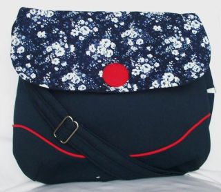 ELMenns Navy Blue and White Floral Cotton Shoulder Bag