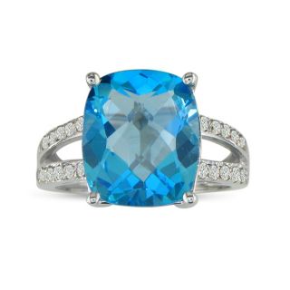 10k White Gold Blue Topaz and 1/8ct TDW Diamond Ring