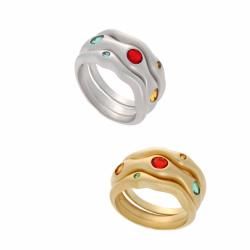 NEXTE Jewelry Red, Green and Yellow CZ 3 piece Stackable Ring Set