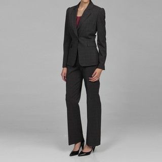 Tahari Womens Dark Grey Plaid Pant Suit