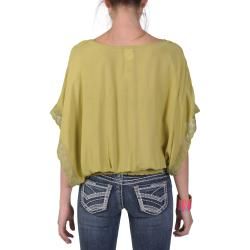Tressa Designs Womens Contemporary Plus Wide Sleeve Lace Detail Top
