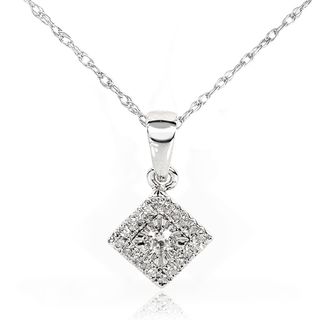 10k White Gold 1/10ct TDW Diamond Cluster Halo Necklace (H I, I1 I2