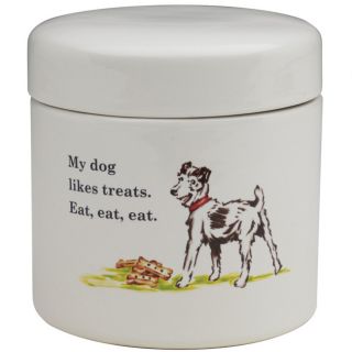Ore Eat, Eat Decorative White Ceramic Lid closure Pet Treat Jar