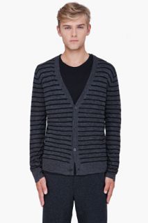 T By Alexander Wang Charcoal Striped Torquing Knit Cardigan for men