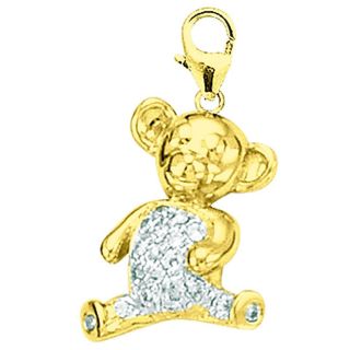 14k Gold 1/10ct TDW Diamond Teddy Bear Charm