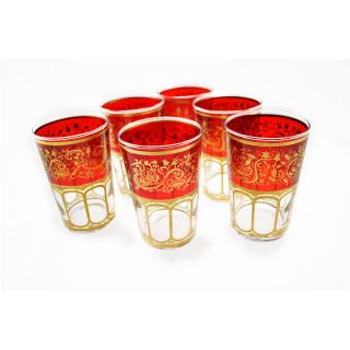 Mek Red Hand painted Glass Moroccan Tea Glasses (Set of Six) Today $