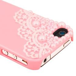 Pink with Lace and Pearl Snap on Case for Apple iPhone 4/ 4S