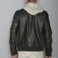 American Rag Mens Brown Hooded Faux Leather Jacket
