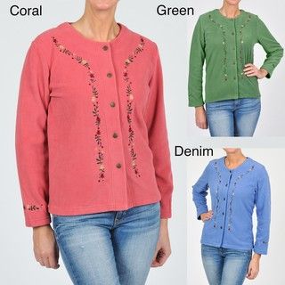 La Cera Womens Embroidered Fleece Jacket