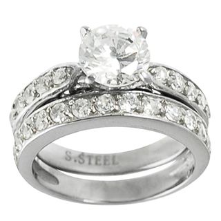 Journee Collection Steel Cubic Zirconia Engagement style Ring Set