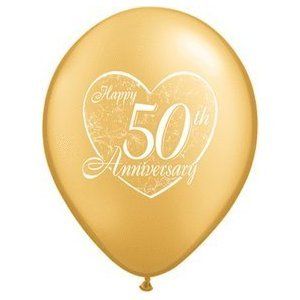 (12) 50th Anniversary Latex Balloons 11 Gold Color and