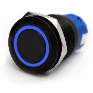 Schalter schwarz (bis 230V / 5A) mit LED Leuchtring (Blau 12V