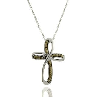 Silver Overlay Marcasite Twisted Cross Necklace