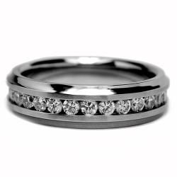 Stainless Steel Channel set Clear Cubic Zirconia Eternity Ring