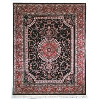 Asian Hand knotted Royal Kerman Black and Red Wool Rug (6 x 9