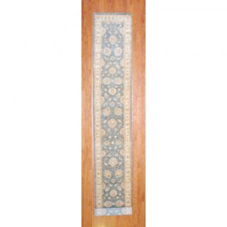 Afghan Hand knotted Blue/ Ivory Vegetable Dye Wool Runner (26 x 1610
