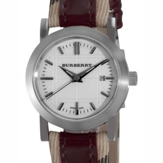 Burberry Womens Nova Check Red Leather Strap Watch