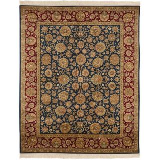 Asian Hand knotted Royal Kerman Blue and Red Wool Rug (8 x 10