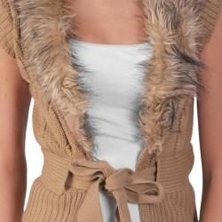 Adi Designs Juniors Faux Fur Collar Tie Waist Sweater