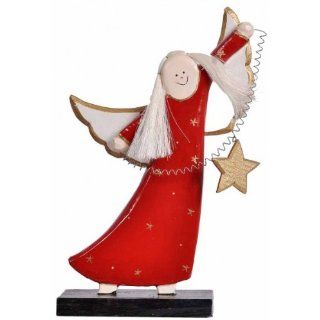 handgeschnitzter Engel aus Holz, Weihnachts Engel in rot oder weiß