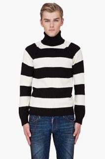 Dsquared2 Black Striped Wool Knit Turtleneck for men
